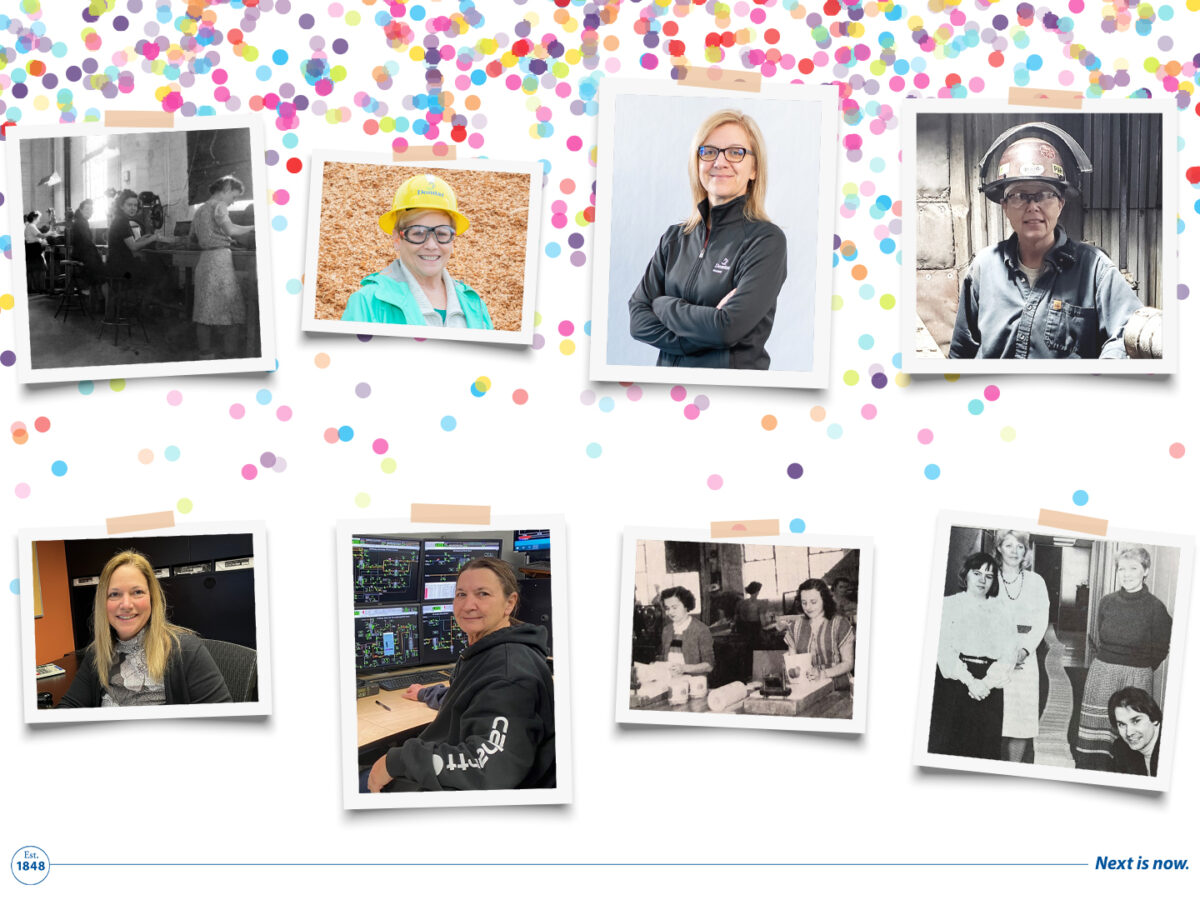 During Women’s History Month, we want to celebrate the many women of Domtar who have helped make our company successful. Confetti background with photos of Domtar women featured in the article. Newsroom[dot]Domtar[dot]com