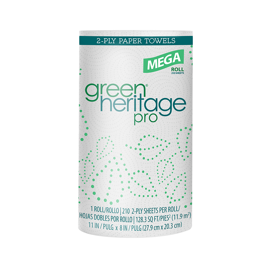 Green Heritage Pro Kitchen Roll Towel, White,, Mega Roll, 2-ply, 210 sheets /roll, (223210)